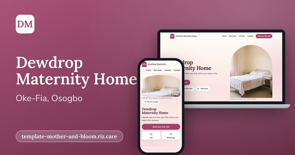 The Mother and Bloom template's link card: Mother and Bloom, shown as Dewdrop Maternity Home